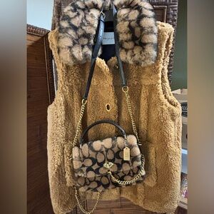 Coach x Jennifer Lopez Sherpa Vest & Matching Marlie Top Handle Signature Bag